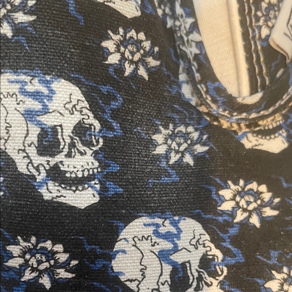 Vans Black and Blue Skull Print Slip-On Shoes - Picture 2 of 7